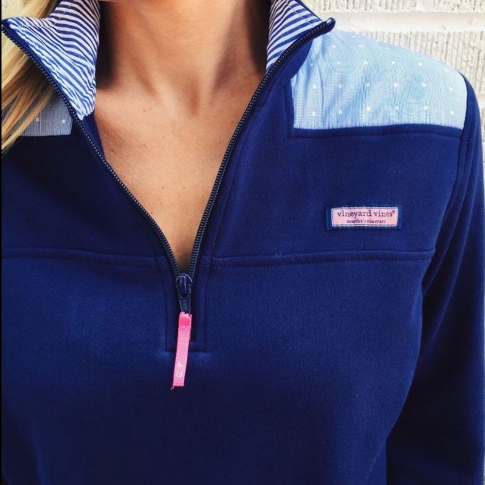 Vineyard Vines Shep Shirt 1/4 Zip Navy Polka Dot